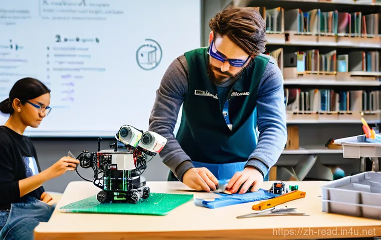 도서관 활용 꿀팁 - A brightly lit, modern library interior designed with large windows and comfortable, ergonomic seati...