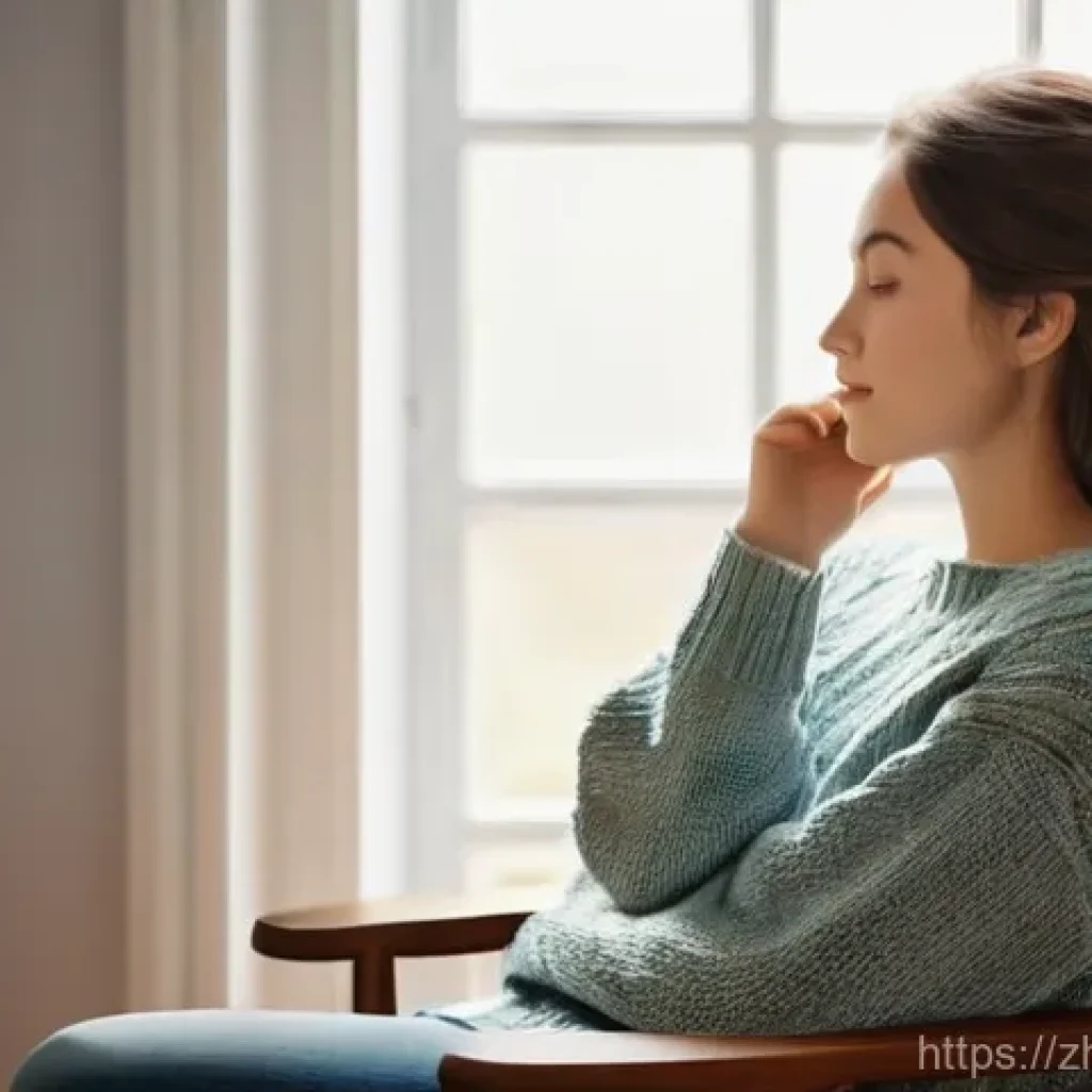 심리학 도서 추천 - **Prompt:** A young woman, in her early 20s, sitting peacefully on a comfortable armchair by a sunli...