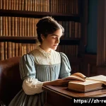 고전문학 추천 도서 - **Prompt:** A young woman, in her early twenties, is seated comfortably in a sunlit, antique-filled ...