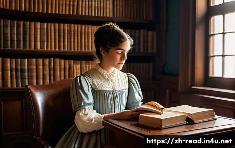 고전문학 추천 도서 - **Prompt:** A young woman, in her early twenties, is seated comfortably in a sunlit, antique-filled ...