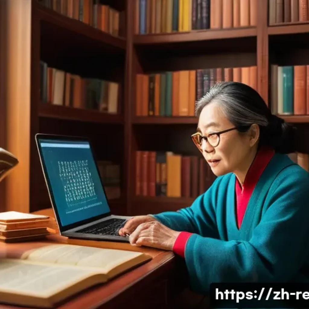 책 읽는 유튜브 채널 추천 - A cozy, warmly lit modern home library scene featuring a middle-aged Asian woman thoughtfully analyz...