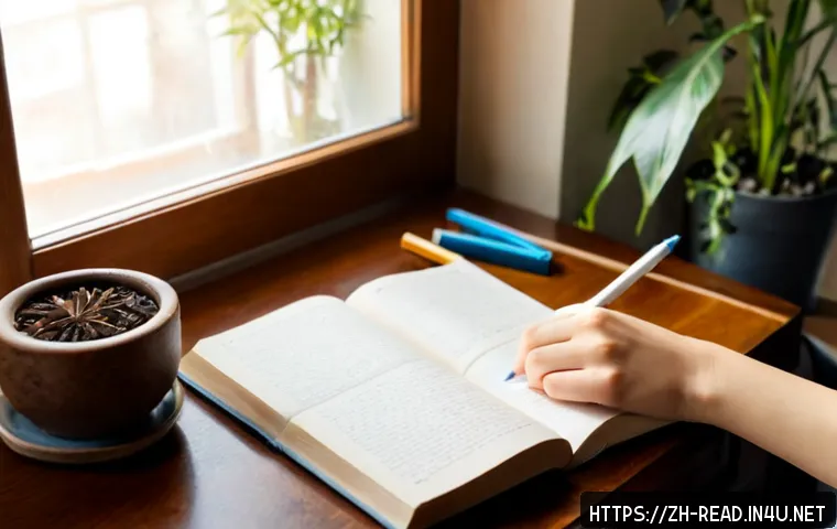 책을 통한 어휘력 향상법 - Photorealistic cozy home study scene, an adult reader seated at a wooden desk with an open illustrat...